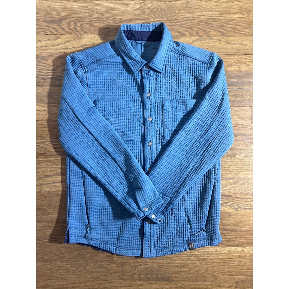 LL Bean Mens Airlight Waffle-Knit Shirt Jacket Blue Snap Front Small
